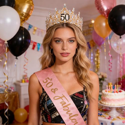 Birthday Crown for Women Crystal Princess Birthdays Tiaras Rhinestone Queen Headband Wedding Bridal Hair Accessories BirthdayProm Pageant Party Coming of Age Ceremony Photo Props - color: Gold-50