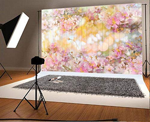 AOFOTO 10x6.5ft Pink Floral Wood Backdrops Spring Blossom Flowers Wooden Wall Valentines Day Decoration Wallpaper Photography Background Newborn Kids Baby Portrait Photoshoot Photo Studio Props Vinyl - size: 10x6.5ft