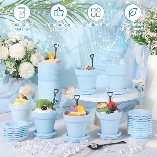 Honeydak 25 Pack Flowerpot Dessert Cup Plastic Cake Cups with Lid Shovel Spoon Mini Flower Pot Dessert Cups Ice Cream Yogurt Cupcake Holder Containers for Birthday Party Supplies DIY Baking(Blue) - color: Blue