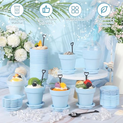 Honeydak 25 Pack Flowerpot Dessert Cup Plastic Cake Cups with Lid Shovel Spoon Mini Flower Pot Dessert Cups Ice Cream Yogurt Cupcake Holder Containers for Birthday Party Supplies DIY Baking(Blue) - color: Blue