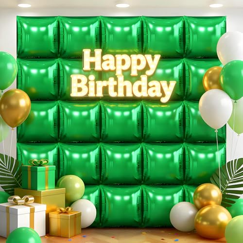 25Pcs Green Square Foil Balloons Wall Backdrop, Double Sided Metallic Foil Balloons Tunnel Arch Garland Kit for Photo Booth Birthday Wedding Graduation Halloween Party Decorations - color: Green, size: 25pcs
