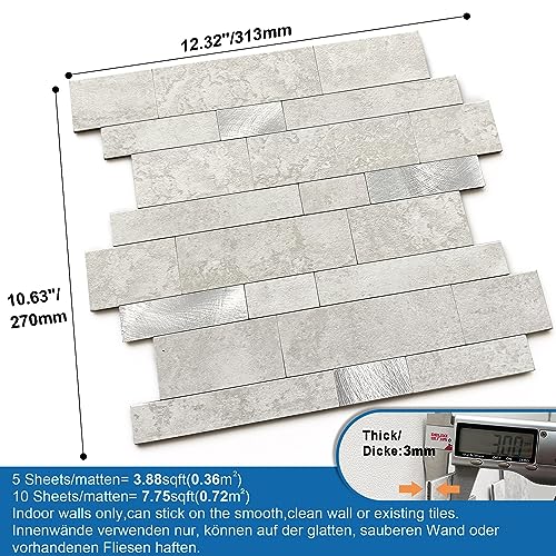 MOFIT Backsplash Tile for Kitchen Peel and Stick Stone Matte Finish,Bathroom Tiles Stickers 3D Wall Panel Linear Mosaic Marble Backsplash Waterproof(10sheets,Cement Grey) - color: Cement Grey, size: 10sheets
