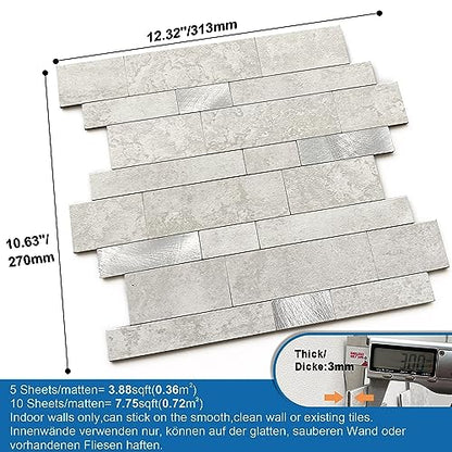MOFIT Backsplash Tile for Kitchen Peel and Stick Stone Matte Finish,Bathroom Tiles Stickers 3D Wall Panel Linear Mosaic Marble Backsplash Waterproof(10sheets,Cement Grey) - color: Cement Grey, size: 10sheets