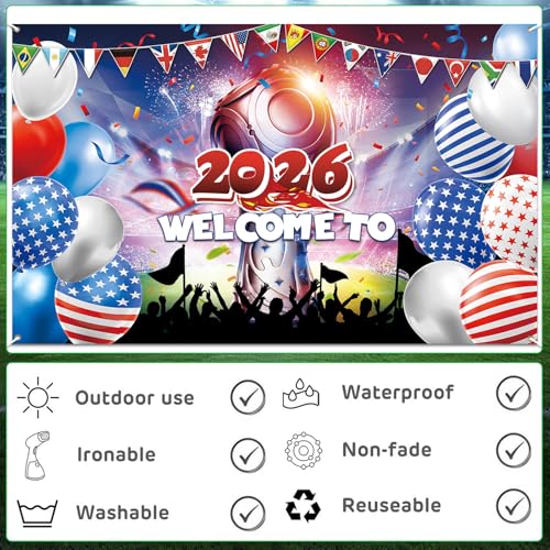World Cup Backdrop 2026 International Country Flag&Trophy Showcase Decorations Welcome Banner Soccer Merchandise Football Background Classroom Office Sport Event Home Party Photo Booth Props 71×43In