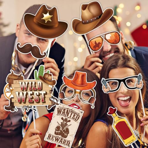 Western Cowboy Photo Booth Props, Tumwisk 30PCS Western Party Decorations, Rodeo Themed Party Selfie Props, Wild West Themed Photo Props for Birthday Western Theme Party Supplies - color: Cowboy