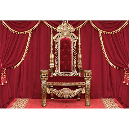Haoyiyi 7x5ft Royal Red Chair Backdrop - Classic European Retro Curtains for Wedding Ceremony, Birthday Party, Portrait Photo Props - Polyester
