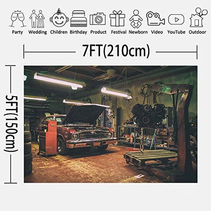 Old Garage Backdrops for Photography 7X5FT Car Repair Backgrounds Themed Party Photo Booth Studio Props RBJMYLU59 - size: polyester microfiber fabric-7x5ft