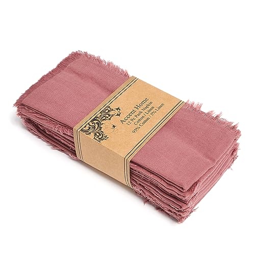 ACCENTHOME Blush Cotton Linen Napkin Set of 12 18x18 inch Dinner Napkins - Washable Soft Premium Hotel Quality Reusable Hemmed Edges Napkins Perfect Table Linens for Family Dinners, Weddings - color: 07 - Blush, size: 18"x18" - Pack of 12