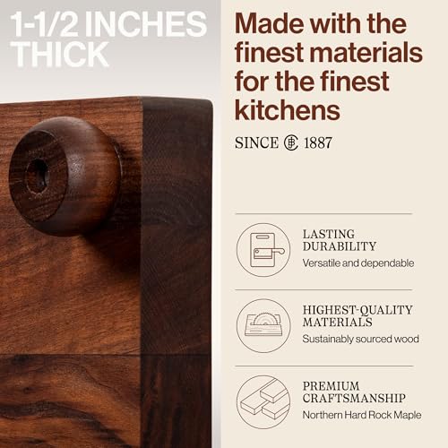 John Boos B Series Square Wooden Walnut Cutting Board 9”x9” – 1.5” Thick, 3-lb Non-Reversible Butcher Block with Wood Bun Feet & Edge-Grain - color: Walnut with Wood Feet, size: 9"L x 9"W