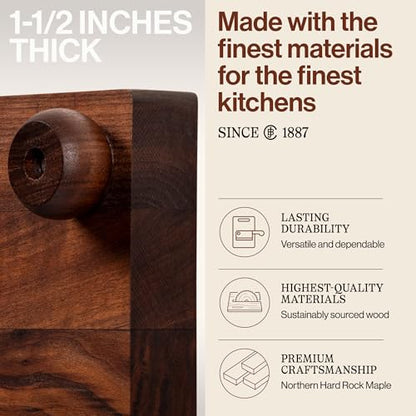 John Boos B Series Square Wooden Walnut Cutting Board 9”x9” – 1.5” Thick, 3-lb Non-Reversible Butcher Block with Wood Bun Feet & Edge-Grain - color: Walnut with Wood Feet, size: 9"L x 9"W