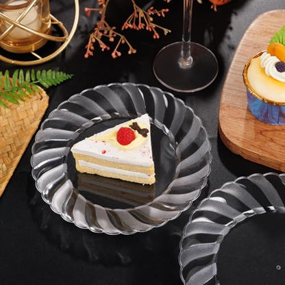 U-QE 100 Pieces Clear Plastic Plates-6 Inch Plastic Dessert Plates Disposable - Washable & Reusable - Premium Hard Clear Plates Fancy Disposable Heavy Duty Plastic Plates for Party,Weddings and Events - color: 6Inch-100pcs-Clear