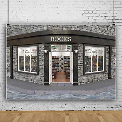 Haoyiyi 5x4ft Books Store Backdrop Bright School Library Bookshelf Bookstore Stone Wall Background for Photography Teaching Online Class Decoration Student Adult Artistic Portrait Photo Studio Prop