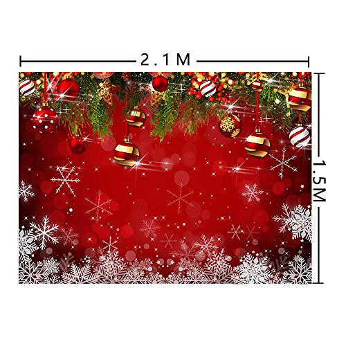7x5ft Snowflake Christmas Photography Backdrop for Winter New Year Eve Family Party Birthday Glitter Bokeh Sparkle Red Xmas Background Newborn Baby Shower Decoration Photo Booth Props