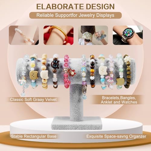 TENINYU Hovering T-Bar Bracelet Necklace Earring Bangle Pendants Anklet Tower Watch Key Jewelry Display Stand Home Organization for Women & Men (Gray Velvet) - color: Gray