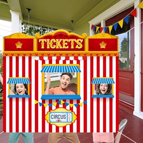 Panelee Carnival Circus Theme Photo Booth Props Life Size Ticket Backdrop Door Banner Decorations Fabric Background for Carnival Birthday Game Supplies Circus Theme Party Decorations - style: Retro
