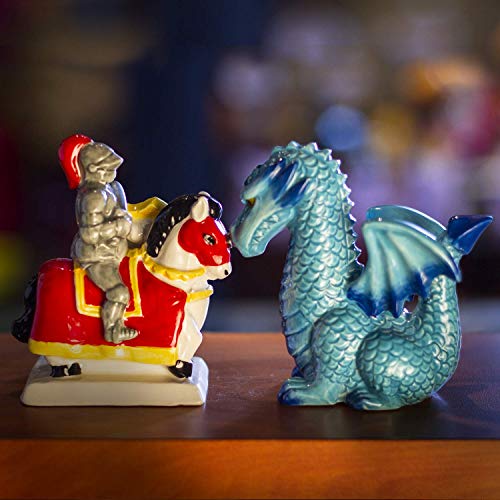 Knight on Horse & Dragon Ceramic Salt and Pepper Shakers Set
