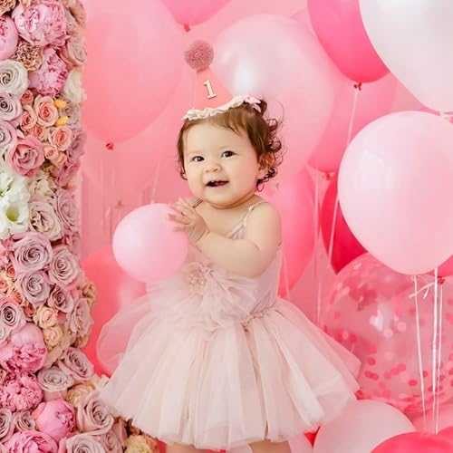 WAOUH Boho 1st Birthday Crown - Unisex Adjustable Baby Hat with Pom Topper, Felt Party Decoration & Photo Props - color: Cherry Powder