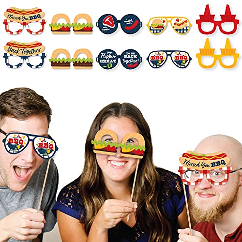 Big Dot of Happiness Missed You BBQ Glasses - Paper Card Stock Backyard Summer Picnic Party Photo Booth Props Kit - 10 Count