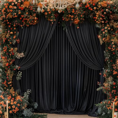 Wish Care Black Backdrop Curtain 4 Panels - Wrinkle-Free Polyester Photography Drapes for Wedding & Party - 16 X 10FT - color: Black, size: W4' x H10'(4 panels)