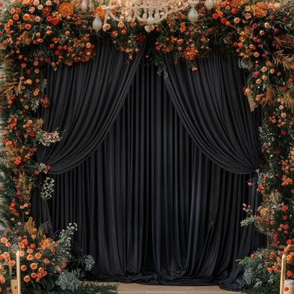 Wish Care Black Backdrop Curtain 4 Panels - Wrinkle-Free Polyester Photography Drapes for Wedding & Party - 16 X 10FT - color: Black, size: W4' x H10'(4 panels)
