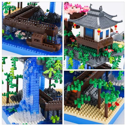 CAXIMSY Cherry Blossom Bonsai Tree House Building Block Sets 3320PCS Chinese Architecture of Peach Blossom Micro Mini Building Set Toy Gift for Kids Adults - style: Peach blossom pool