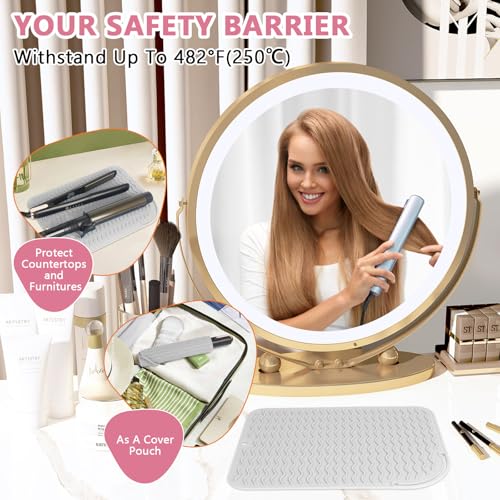Larger Size Silicone Heat Resistant Mat for Curling Irons, Flat Irons, Hair Straightener and Other Hair Styling Tools, Portable Hot Tools Pad Cover for Travel Vanity Salon(12.0" x 9.0") - color: Grey