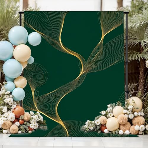 Photography Backdrop Photography Background Luxury Golden Emerald Abstract Gold line Arts Texture Green Emerald for Photoshoot Portrait Photo Studio Video Prop Birthday Party Booth Decor 10x8ft