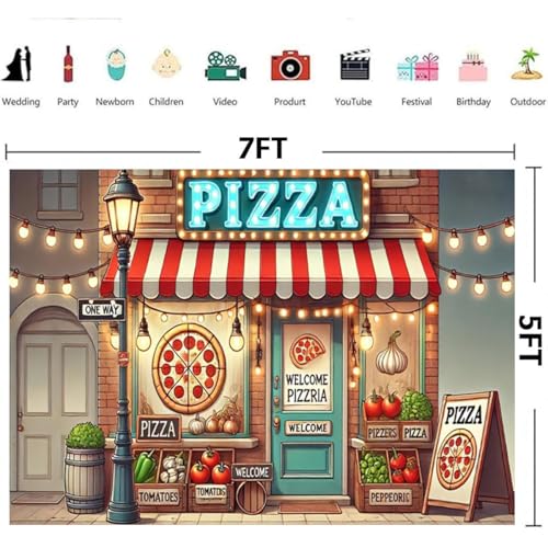 Vintage Italian Pizzeria Backdrop Vegetables Foods Background Kids Cooking Theme Pizza Party Decorations Family Night Birthday Party Pizza Party Supplies Favors Booth Props (C, 7X5FT) - color: C, size: 7X5FT