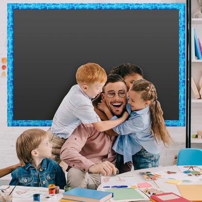 Zonon 65 Feet Blue Bulletin Board Borders Decorations for Classroom Straight Die Cut Border Trim Rolled Ocean Chalkboard Trim for Back to School Blackboard Desk Decor