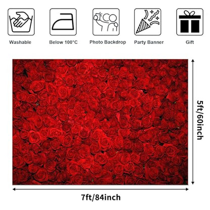 Avezano Red Rose Floral Wedding Photography Backdrop Valentine's Day Party Photo Backdrops 14 February Background Photo Booth Props Pictures (7x5ft) - size: 7x5ft