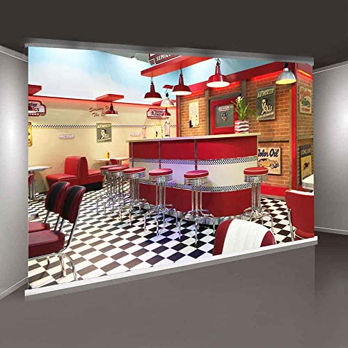 8x6ft Classic Dining Background Fast Food Soda Shop 50s Resumed Catering Meal Time Background Photography Banner Picture Child Birthday Shower Backdrop Decor BJME004 - size: 8x6ft