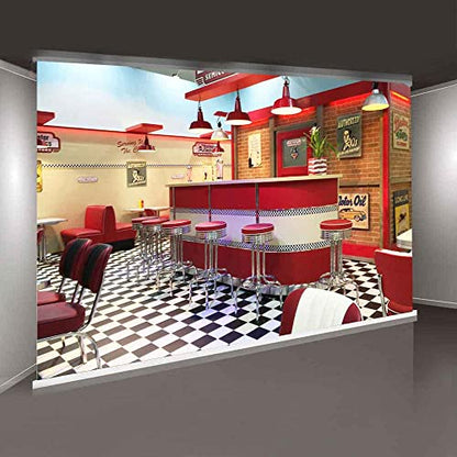 8x6ft Classic Dining Background Fast Food Soda Shop 50s Resumed Catering Meal Time Background Photography Banner Picture Child Birthday Shower Backdrop Decor BJME004 - size: 8x6ft