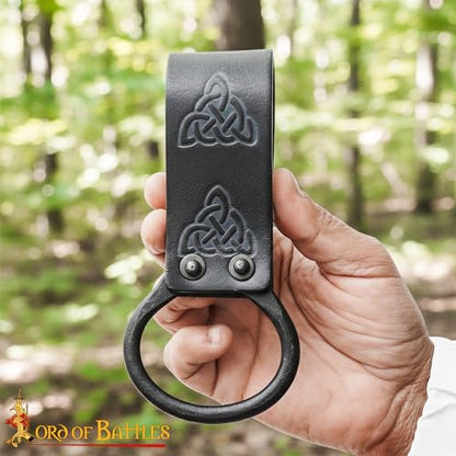 Lord of Battles Medieval Genuine Leather Axe Frog | Axe Holster with Belt Loop | Waist Holder for Axes, Tools - color: Celtic Design - Black