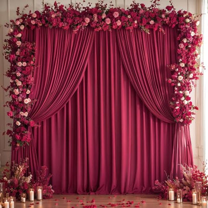 Burgundy Backdrop Curtains 4 Panels - Wrinkle-Free Polyester Photography Drapes for Baby Shower & Birthday Party - 16 X10FT - color: Burgundy, size: W4' x H10'(4 panels)