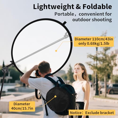 24/32/43/52in Photography Reflector, 5 in 1 Light Diffuser with Panel&Bag, Light Reflectors for Photography, Ideal for Content Creator Essentials&Photographer in Silver,Gold,White and Black - size: 43inch/110cm