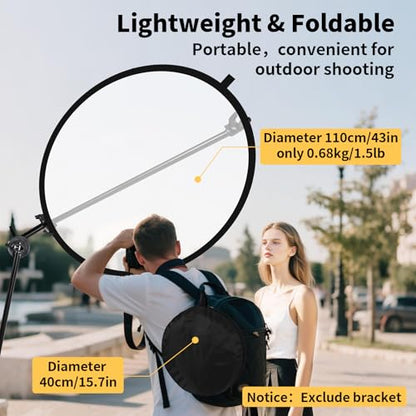 24/32/43/52in Photography Reflector, 5 in 1 Light Diffuser with Panel&Bag, Light Reflectors for Photography, Ideal for Content Creator Essentials&Photographer in Silver,Gold,White and Black - size: 43inch/110cm