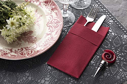 Moyes Home Burgundy Disposable Dinner Napkins with Pocket - Linen-Feel Pre-Folded Cloth-Like Paper Napkins for Silverware, Weddings, Dinner Parties, 16x16 in, Pack of 50 - color: Bordeaux
