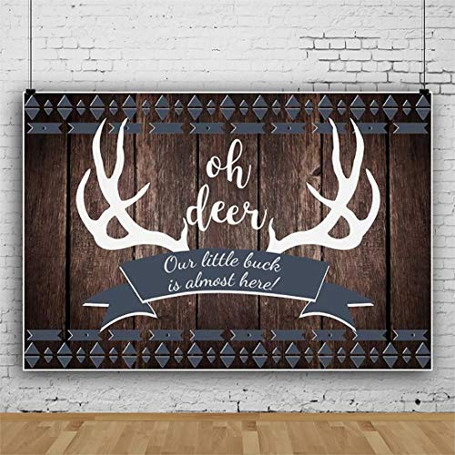 Haoyiyi 5x3ft Oh Deer Boy Baby Shower Gray Rustic Wood Backdrop Our Little Buck is Almost Here Burlap Photography Background Boys Girls Newborn 1st Birthday Decoration Photo Booth Props Banner
