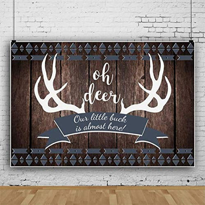 Haoyiyi 5x3ft Oh Deer Boy Baby Shower Gray Rustic Wood Backdrop Our Little Buck is Almost Here Burlap Photography Background Boys Girls Newborn 1st Birthday Decoration Photo Booth Props Banner