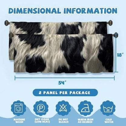 Cowhide Pattern Curtains, Two-Pack, Black White Rustic Farm Texture, Short Style, Suitable for Kitchen, Bathroom, Bedroom, 54x18 inches. - color: Cowhide