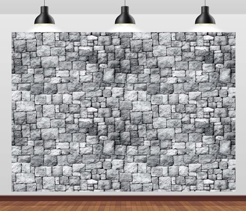 5x3ft Fabric Grey Stone Brick Wall Photography Backdrop Medieval Castle Wall Decor Kids Party Decorations Halloween Knight Themed Photo Booth Props Wallpaper - size: 5x3ft