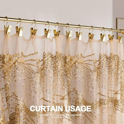 Teenitor 100 Pack Gold Curtain Clips Curtain Hooks, Stainless Steel Small Clips for Hanging Curtains, Outdoor String Lights, Art Craft Display, Gold - color: Gold