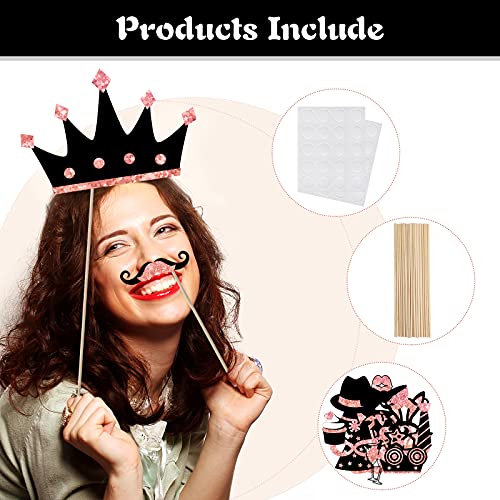 Zonon 24 Pcs Funny Photo Booth Props Class of 2026 Graduation Birthday Wedding Family Class Reunion Prom Disco Party Celebration Decoration Supplies Mix of Hats, Lipstick, Tie(Rose Golden) - color: Rose Golden