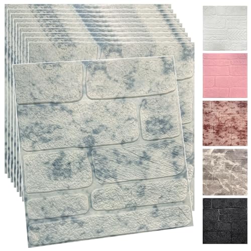 YU LI 3DH 3D Wall Panels Peel and Stick Faux Stone Wall Panel Blue 20-Pack Faux Brick Self-Adhesive Wallpaper 3D Foam Brick Wallpaper - color: Blue, size: 20PCS