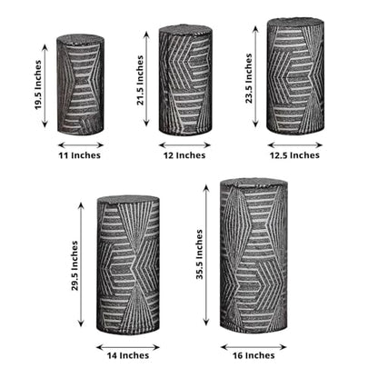 Efavormart Set of 5 Black Sequin Mesh Cylinder Display Box Stand Covers with Geometric Pattern Embroidery, Sparkly Sheer Tulle Pedestal Pillar Prop Covers - color: Black, size: Cylinder sequin geometric cover
