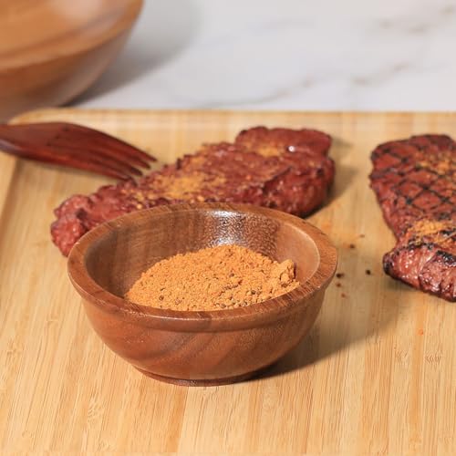 Acacia Wooden Bowls, 4 Inch Handcrafted Wood Serving Bowls Set of 2 for Sauce/Dips/Condiments, Mini Farmhouse Side Dishes with Natural Textured for Charcuterie Board/Appetizers - size: D 4.2'' x H 1.6''