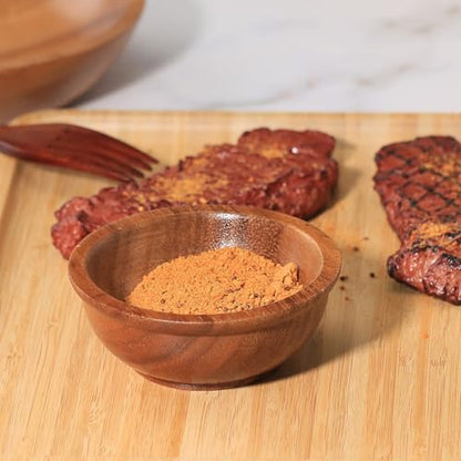 Acacia Wooden Bowls, 4 Inch Handcrafted Wood Serving Bowls Set of 2 for Sauce/Dips/Condiments, Mini Farmhouse Side Dishes with Natural Textured for Charcuterie Board/Appetizers - size: D 4.2'' x H 1.6''