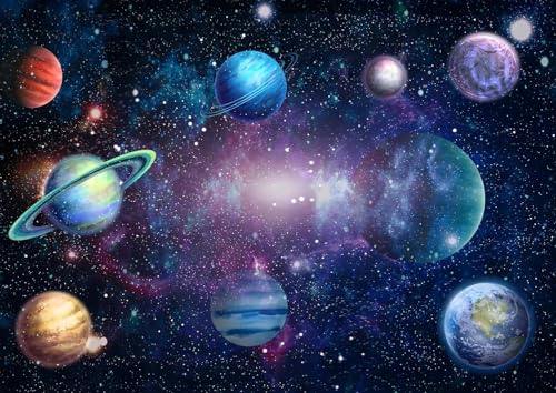 Algasan Outer Space Backdrop Galaxy Planet Party Backdrops Starry Theme Banner for Kids Boys Girls Birthday Party Photography Background Photo Studio Props Cake Table Decor 90.6x70.9'' - size: 90.6x70.9''