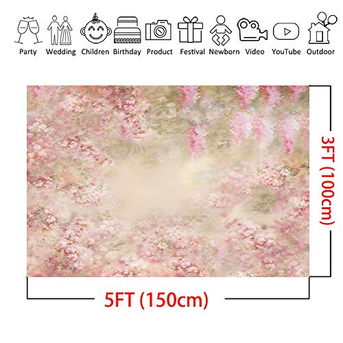 Mocsicka Pink Floral Newborn Photography Backdrop - Newborn Baby Infant Photo Shooting Props 5x3ft, Art Flower Baby Shower Background Item Photography Background