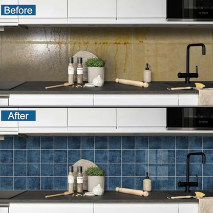 Peel and Stick Tiles for Kitchen Backsplash, New Upgrade Design 9" x9"SPC Square Marble Tiles, Marble Blue Premium Mosaic Tiles,(5-Sheet) - color: Blue, size: 5-sheet